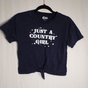 Sugar & Jade Teen/Girls Large Dark Blue Cut Off Tied Just A Country Girl T